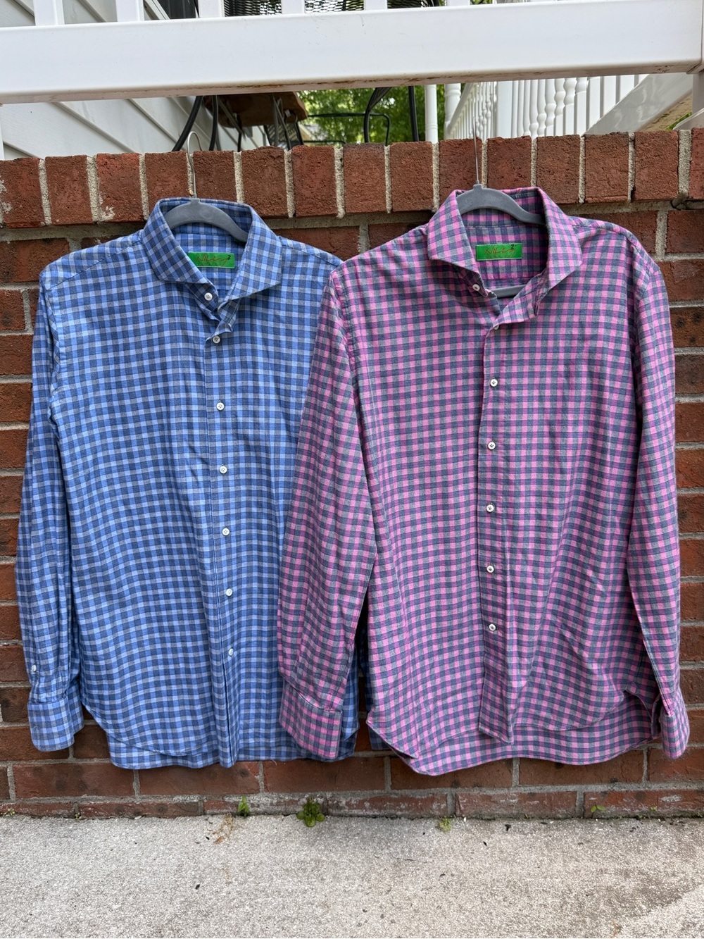 Nikky Verbier 100% Cotton Pink Blue Gingham Plaid Button Up Size Medium Men’s